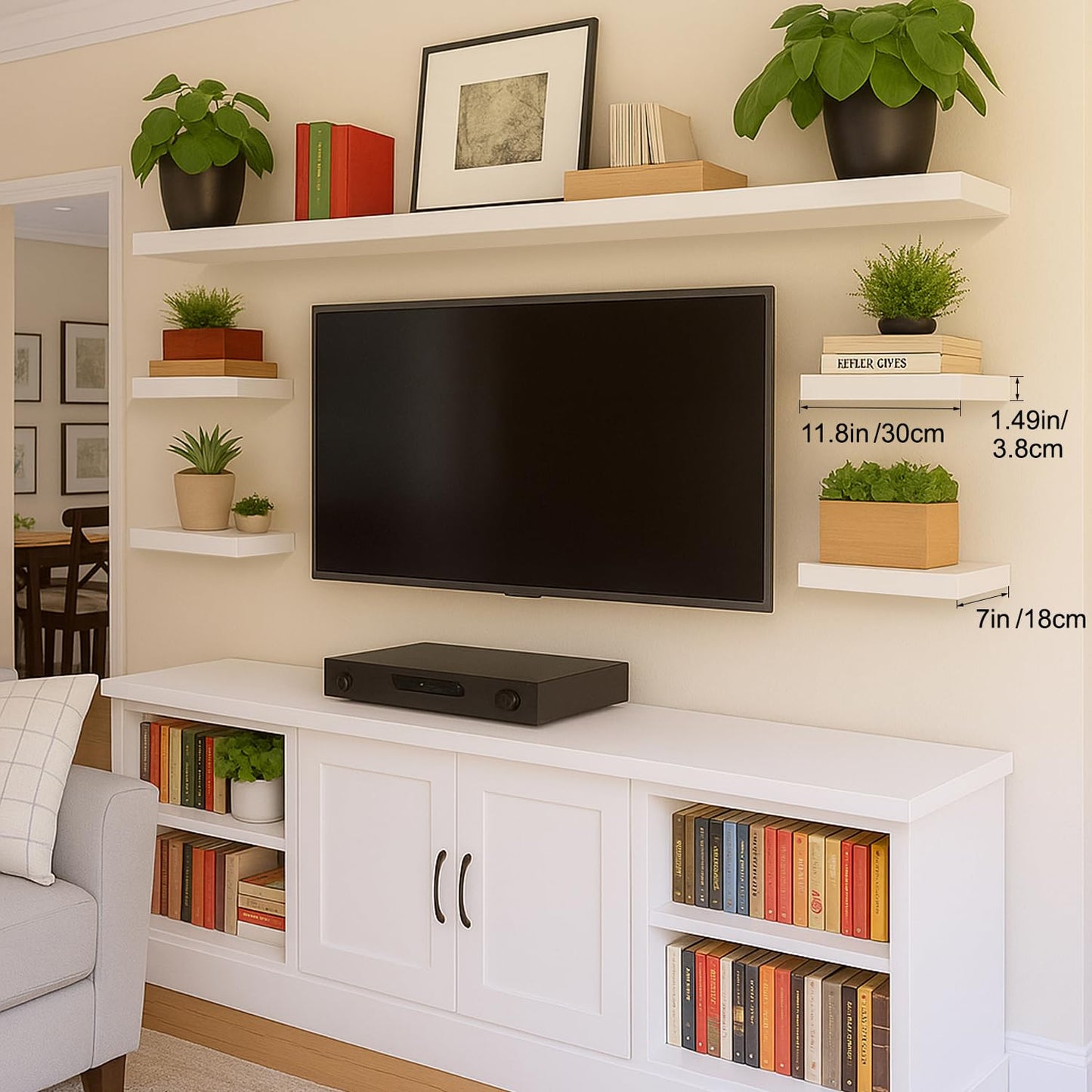 Mifurn Floating Shelves for Wall White Shelves Bathroom, Bedroom and Living Room, Wall Shelves & Book Shelf, Hanging Shelf, Modern Wooden Wall-Mounted Small Floating Shelf, 12x7x1.5 in, Set of 2