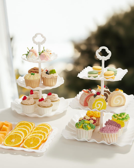Kootek Dessert Cupcake Stand, 5pcs Dessert Table Display Set, 3 Tiered Cup Cake Holder Tower Stand Riser& Cookie Serving Trays for Wedding, Tea Party, Birthday, Baby Shower