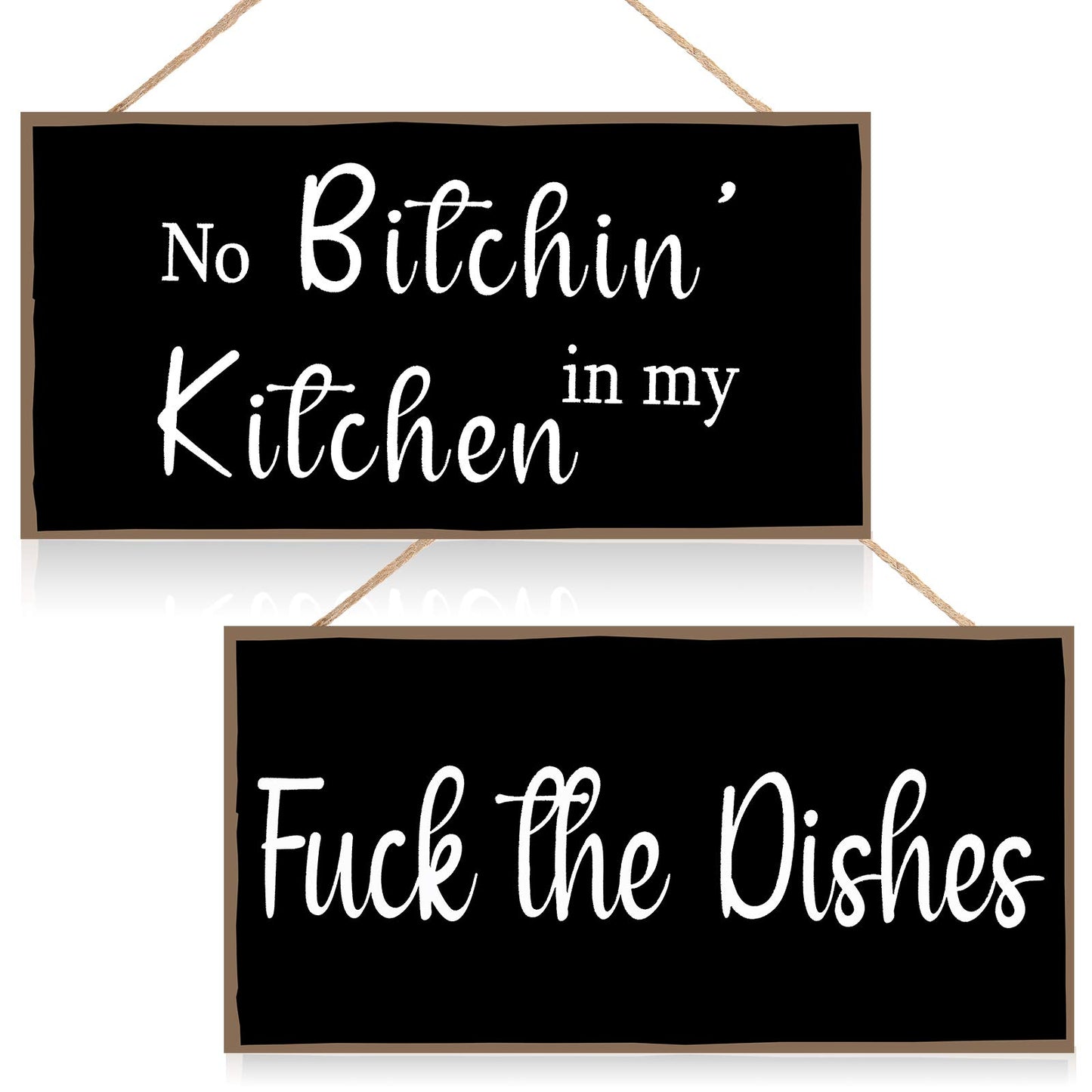 Jetec 2 Pieces Funny Kitchen Signs the Dishes Hanging Wall Art Decoration No Bitchin in My Kitchen Rustic Wooden Wall Signs Decorative Wood Home Decor, 10 x 5 Inch(Stylish)