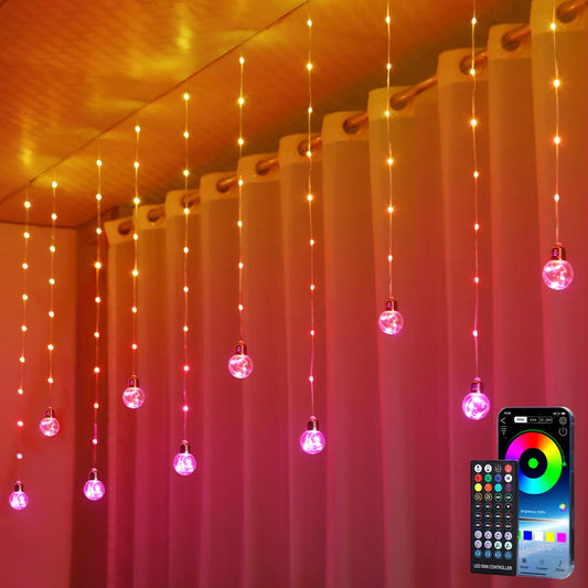 KepStars Wishing Ball Curtain Lights, 10ft x 3.3ft RGB LED Color Changing String Fairy Lights Curtain, Smart APP & IR Remote, 200+ Scene Modes for Bedroom Backdrop Indoor Outdoor Christmas Decorations