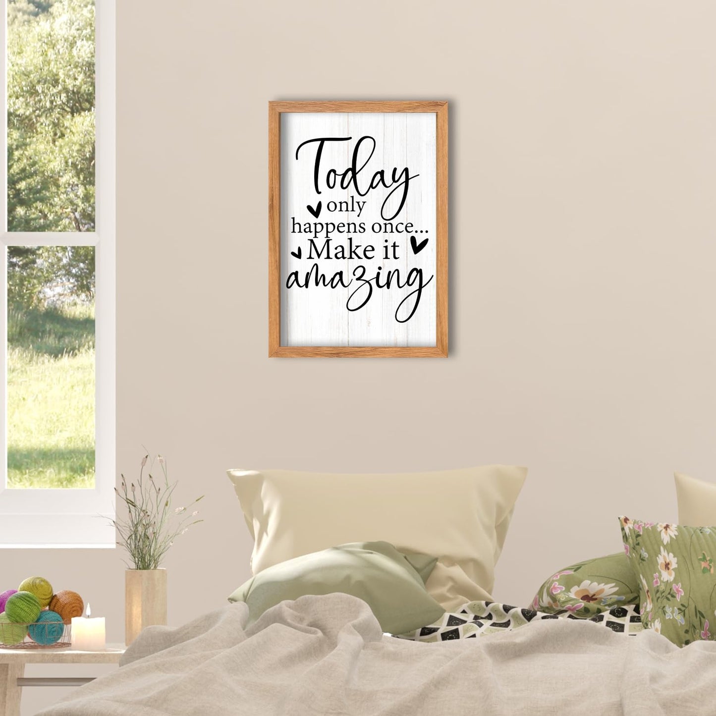 AuraPeak Today Only Happens Once Make It Amazing Inspirationa Quotes Office Wall Decor, Motivational Sayings Frame Rustic Home Living Room Laundry Room Wall Art Hanging (Wood 16"×10")