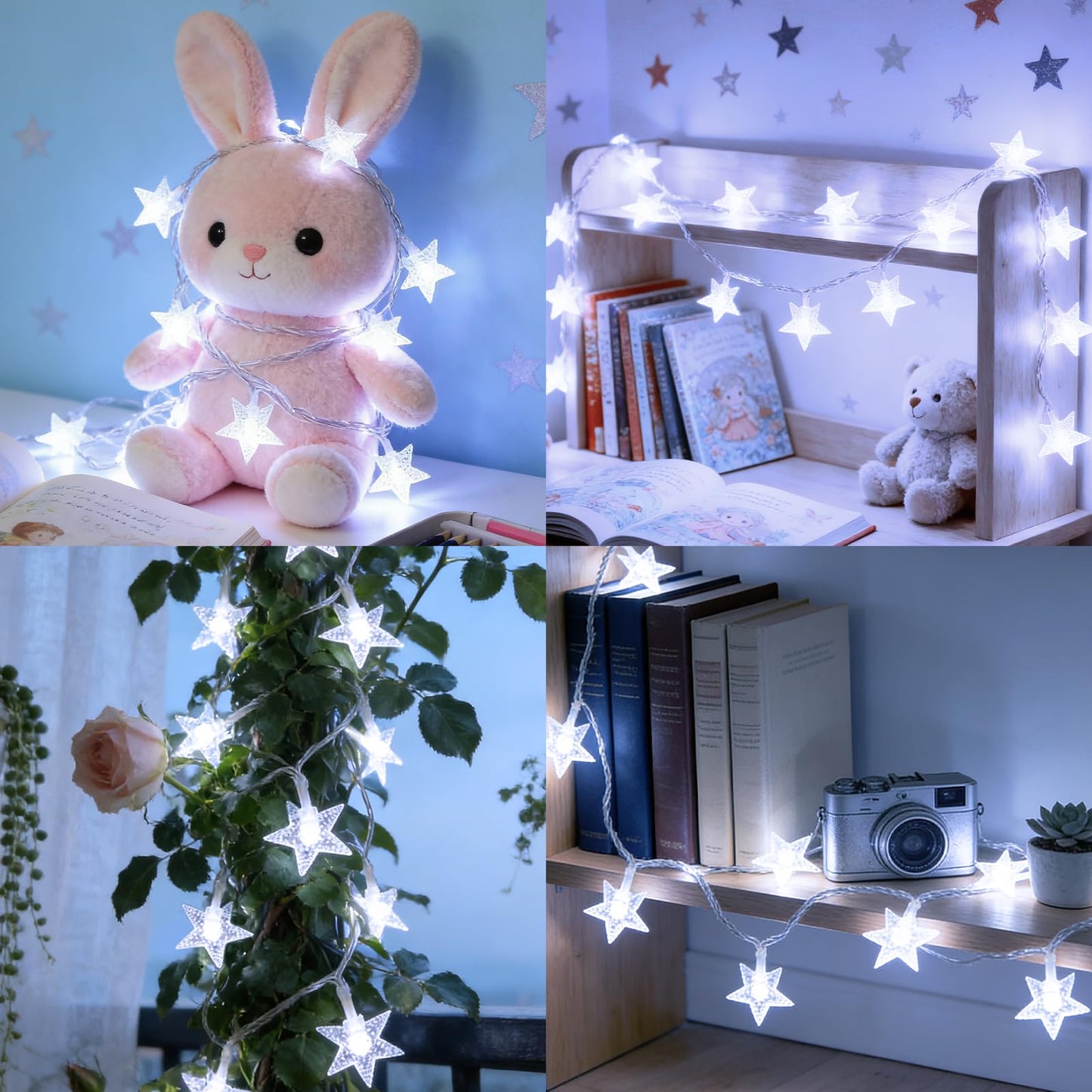 LAMPHOME White Star LED String Lights, 16ft 50 LED Star Fairy Lights with Clear Wire, 3AA Waterproof 8 Modes & Remote, Decorative Lights for Christmas Easter Tree Bedroom Wedding Party