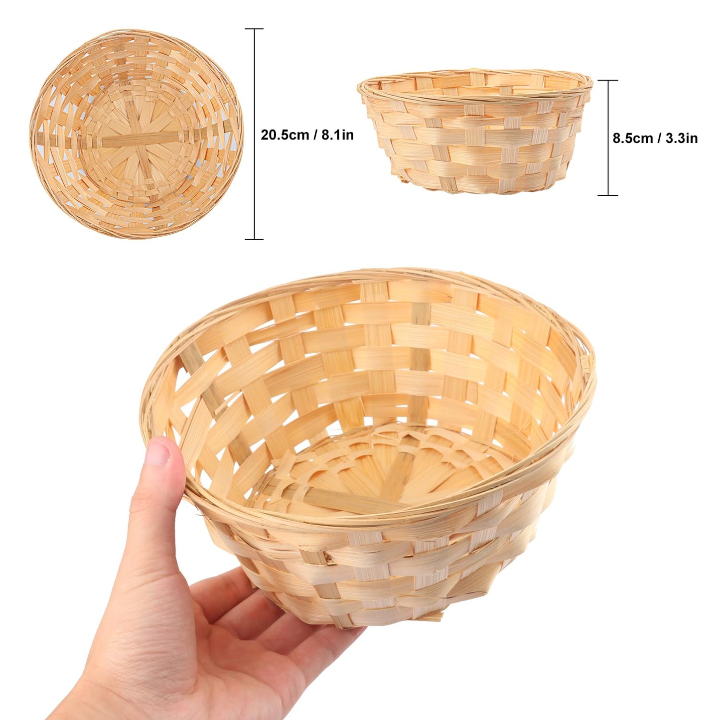 Geytetqi 15 Pack 8 Inch Bamboo Woven Basket, Round Bamboo Woven Fruit Baskets for Kitchen, Restaurant, and Holiday Decor