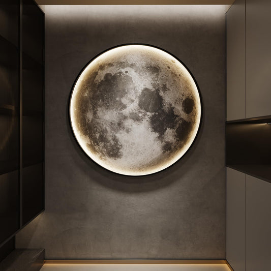Troartos Dimmable LED Light Moon Wall Art Decor for Living Room, Modern Minimalist Black and White Artwork for Walls, Remote Control Lighted Lamp Wall Decor for Bedroom, Dining Room, Hallway, Office