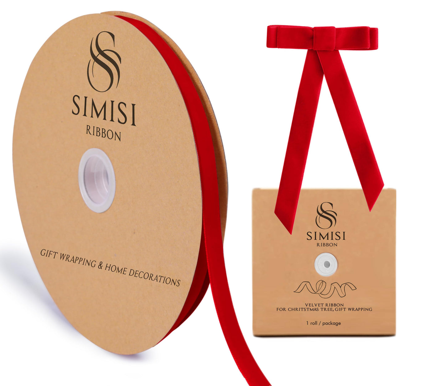 Red Velvet Ribbon 3/8'' 25 Yards for Christmas Tree, Gift Wrapping, Flower Bouquet, Wreath Decorations, Bow Making