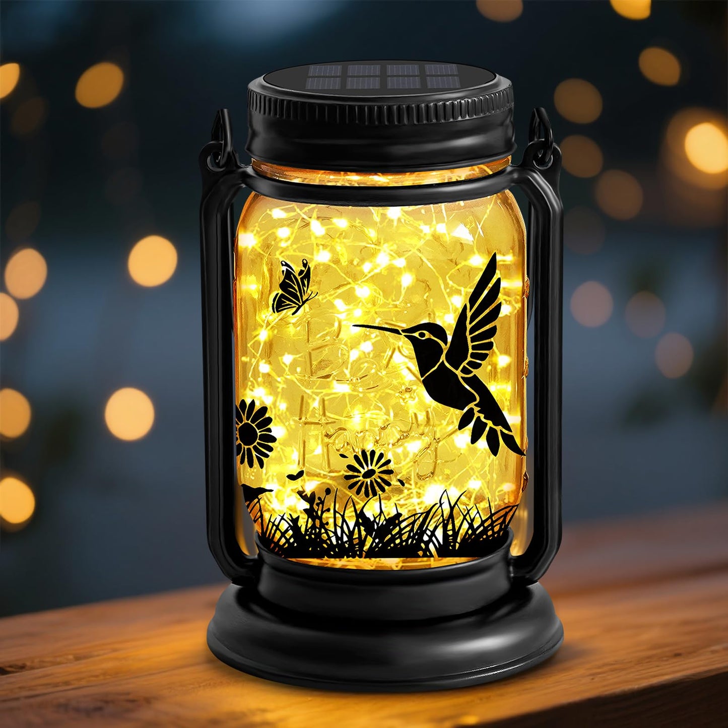ANGMLN Hummingbird Solar Lanterns Outdoor Waterproof -Gifts for Women Mom Grandma Birthday, Mothers Day, Mason Jar Hanging Lights for Patio, Yard, Porch, Balcony, Garden Decor