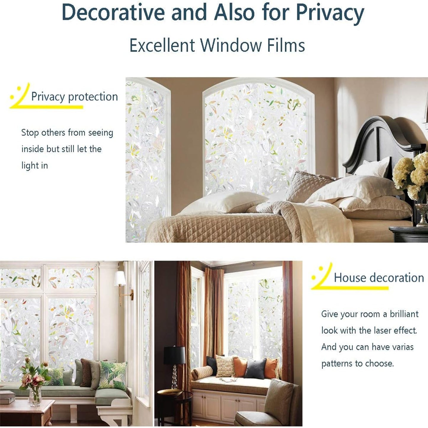 LEMON CLOUD Window Film, Decorative Window Privacy Film, 3D Stained Glass Window Sticker,Anti-UV Sun Blocker Heat Control for Home(Rainbow Tulip Design,17.5 x 78.7 inches)