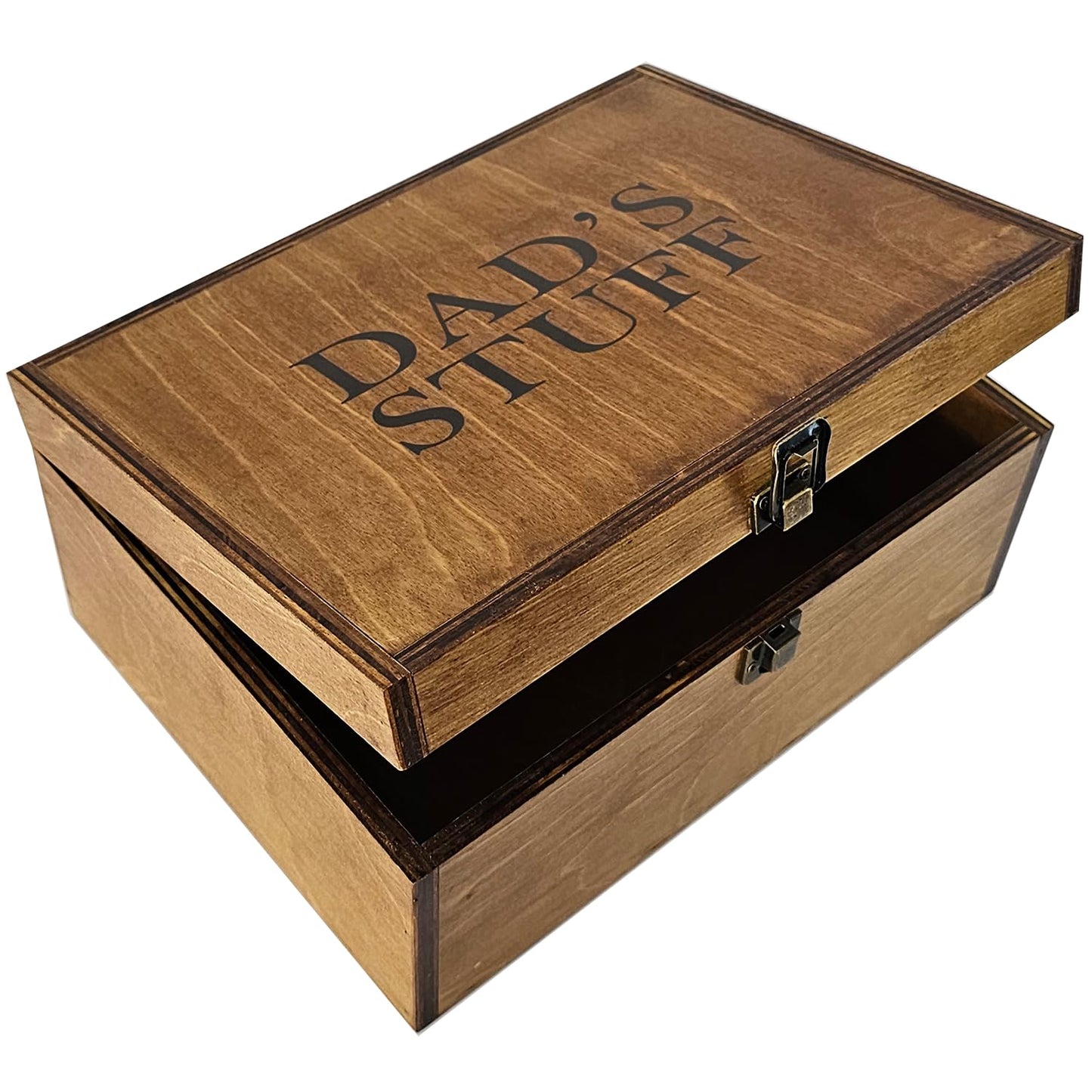 BeeGreeny Dad Gifts, Wooden Dad's Stuff Storage Box, Large Rustic Wooden Keepsake Box 11.6" x 8.7" x 5", Engraved Memory Wood Box, Birthday, Father's Day Gift for Dad, Father, Daddy