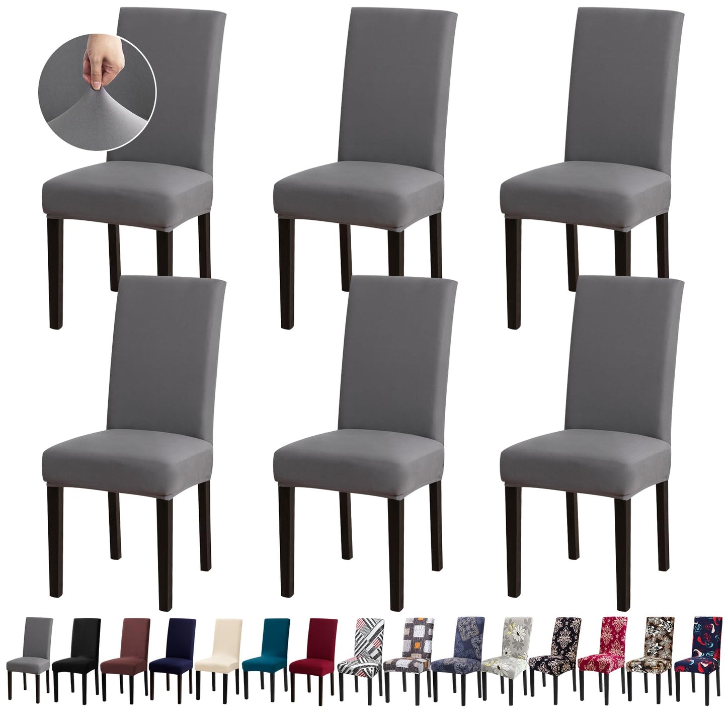Fafua Chair Covers, Stretch Kitchen Dining Room Chair Covers Set of 6, Removable Washable Dining Chair Slipcovers for Home, Hotel, Banquet