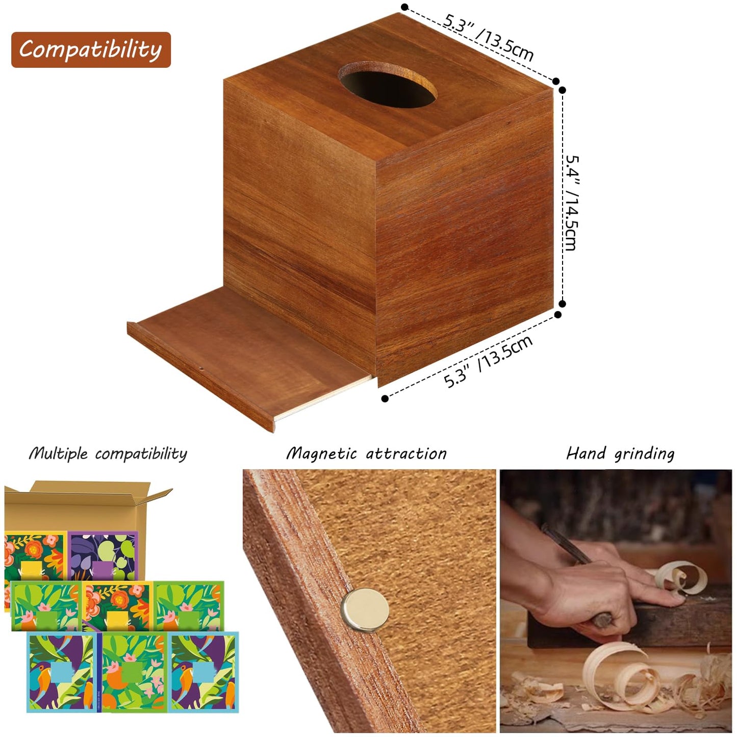 BIBELUN Square Tissue Box Cover,Acacia Wood Tissue Box Holder for Desktop Nightstand Bathroom Office,Decorative Facial Tissue Cube Box Cover/Organizer for Modern Home Decor