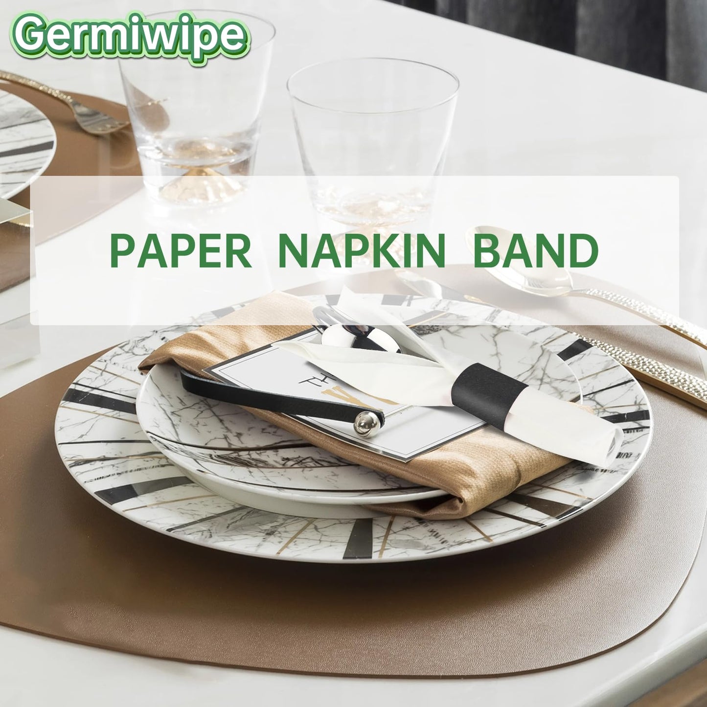 Germiwipe Napkin Bands,Paper Napkin Rings Self Adhesive,Silverware Wraps Band for Restaurant, Family Gathering, Outdoor, Wedding and Holidays (Black - 500pcs)