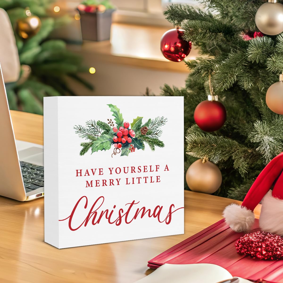 Christmas Decor Gifts Have Yourself a Merry Little Christmas Wood Block Sign for Home Office Table Shelf Decor Gifts