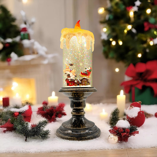 Christmas Snow Globe Candle, Timer Christmas Flameless Candles Snow Globe with 6H, Snowmans Scene, Battery Operated, Christmas Snow Globes for Christmas Holiday Xmas Party Table Centerpiece Home Decor