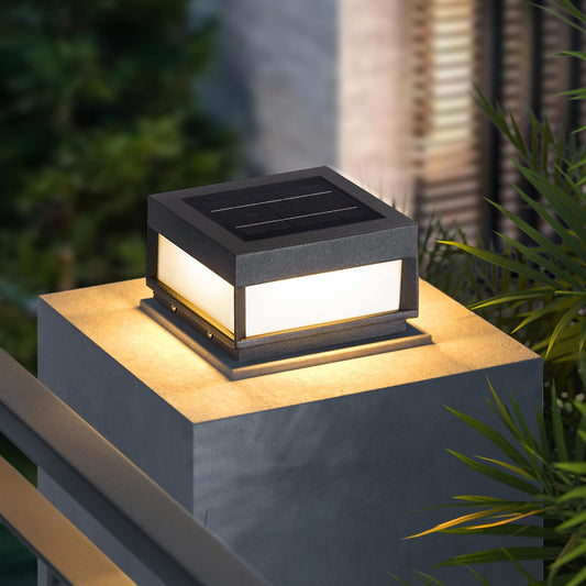 PAKEDANDUN Outdoor Solar Post Light, 7.87" Square Pillar Column Lights Solar Powered, Modern Fence Post Lamp Outside Lights Waterproof, 3000K Luxury LED Solar Lantern for Patio Gate Garden Decoration