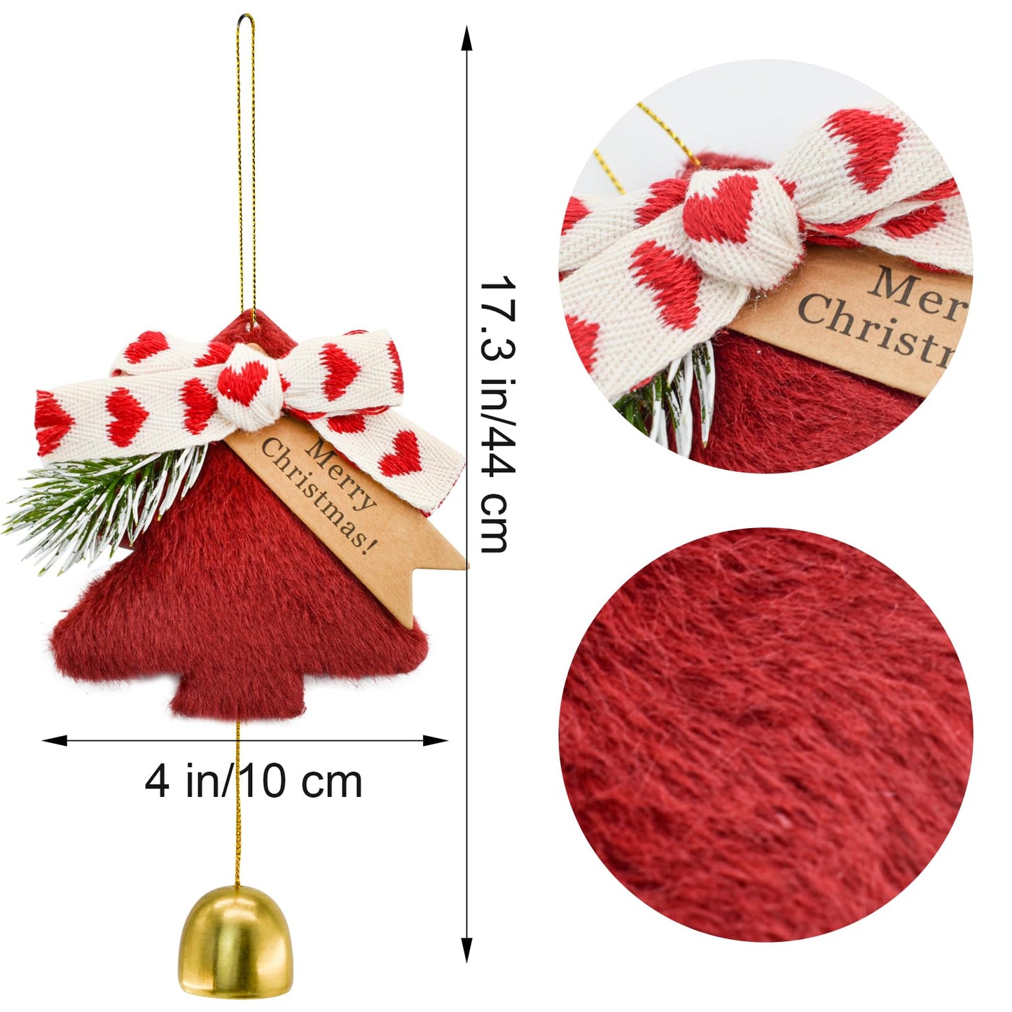 MrMrKura Gold Jingle Bells Christmas Tree Decorations Indoor Outdoor, Plush Pendant Hanging Christmas Ornaments Set of 9, Gifts for Home Decor Holiday Party (9)