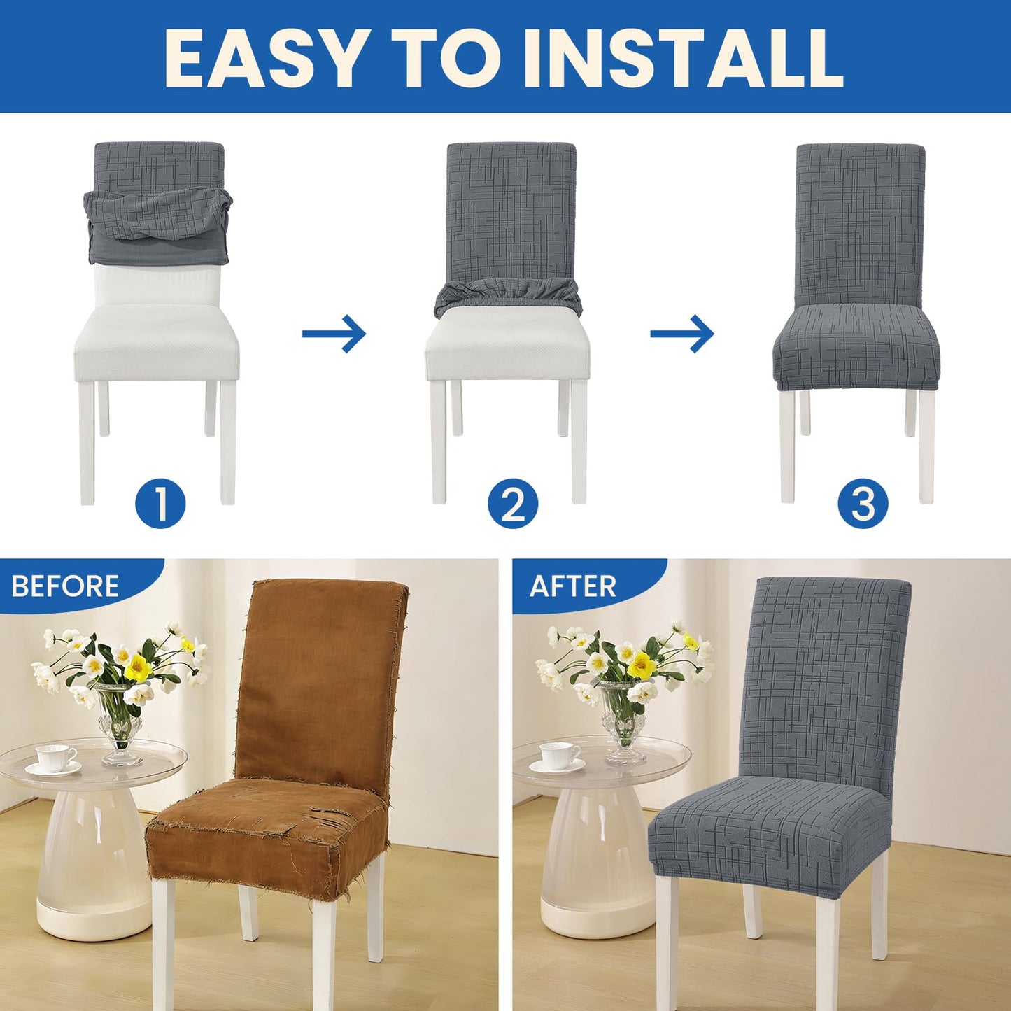 CYCMACO Dining Room Chair Covers Set of 6, Stretch Chair Covers, Washable Dining Chair Slipcovers, Kitchen Chair Covers, Parsons Chair Slipcover for Home, Restaurant, Banquet (Light Gray)