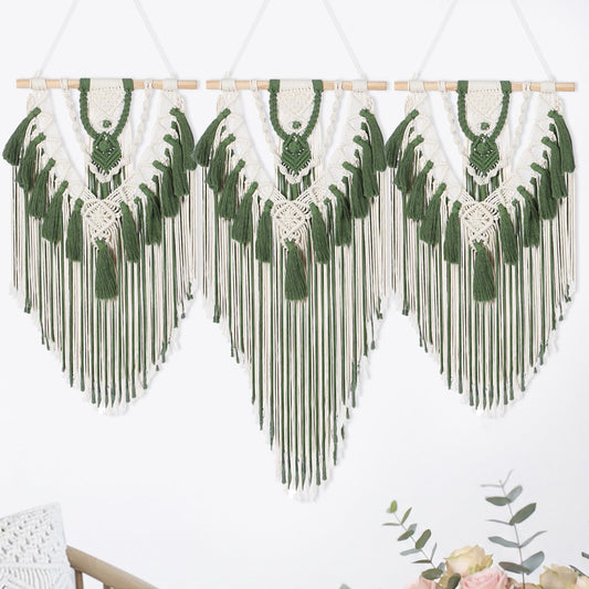 Fiwochic Large Boho Macrame Wall Hanging Wall Decor Bohemian Woven Handmade Tapestry with Tassel Artwork for Decorating Bedroom Living Room Apartment Nursery, 43 x 35 Inches(Green)