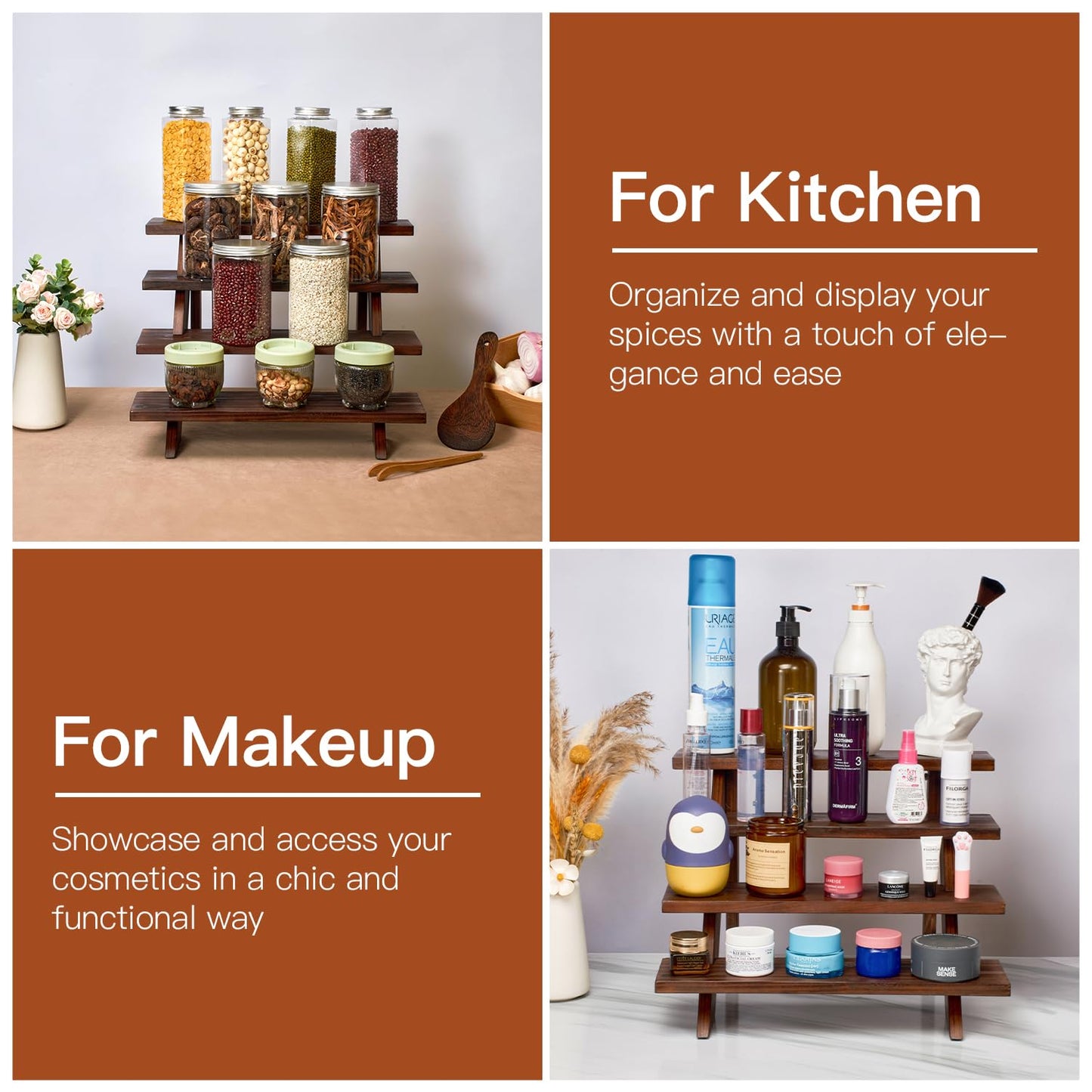 DAOYOUSKY Wooden Rustic Cupcake Stand for 24 Cupcakes, Stepped Wood Display Stand for Weddings, Tiered Party Table Display Riser for Food , Dessert, Cookie, Decor, Craft Show, Brown