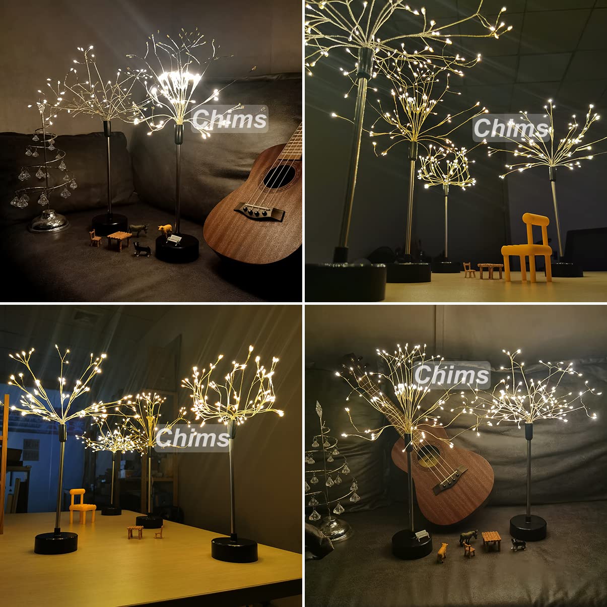 Chims Firework Centerpiece Lights,120 LED Fairy Light Banquet Table Centerpiece Lighting Decoration Star Pyrotechnics, Battery Operated Spirit Tree with Remote, for Dinner Indoor Christmas Party Decor