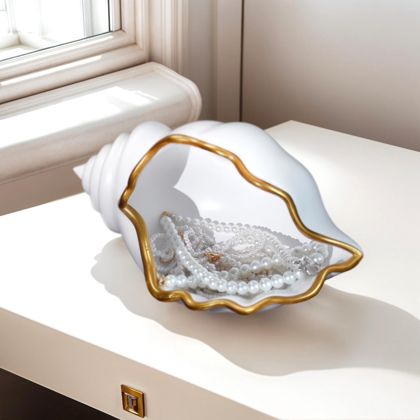 AMOYYT Decorative Bowl Entryway Table Decor Resin Clam Shells Bowls Seashell Beach Console Table Home Decor Accents for Ocean Themed Living Room Coffee Table
