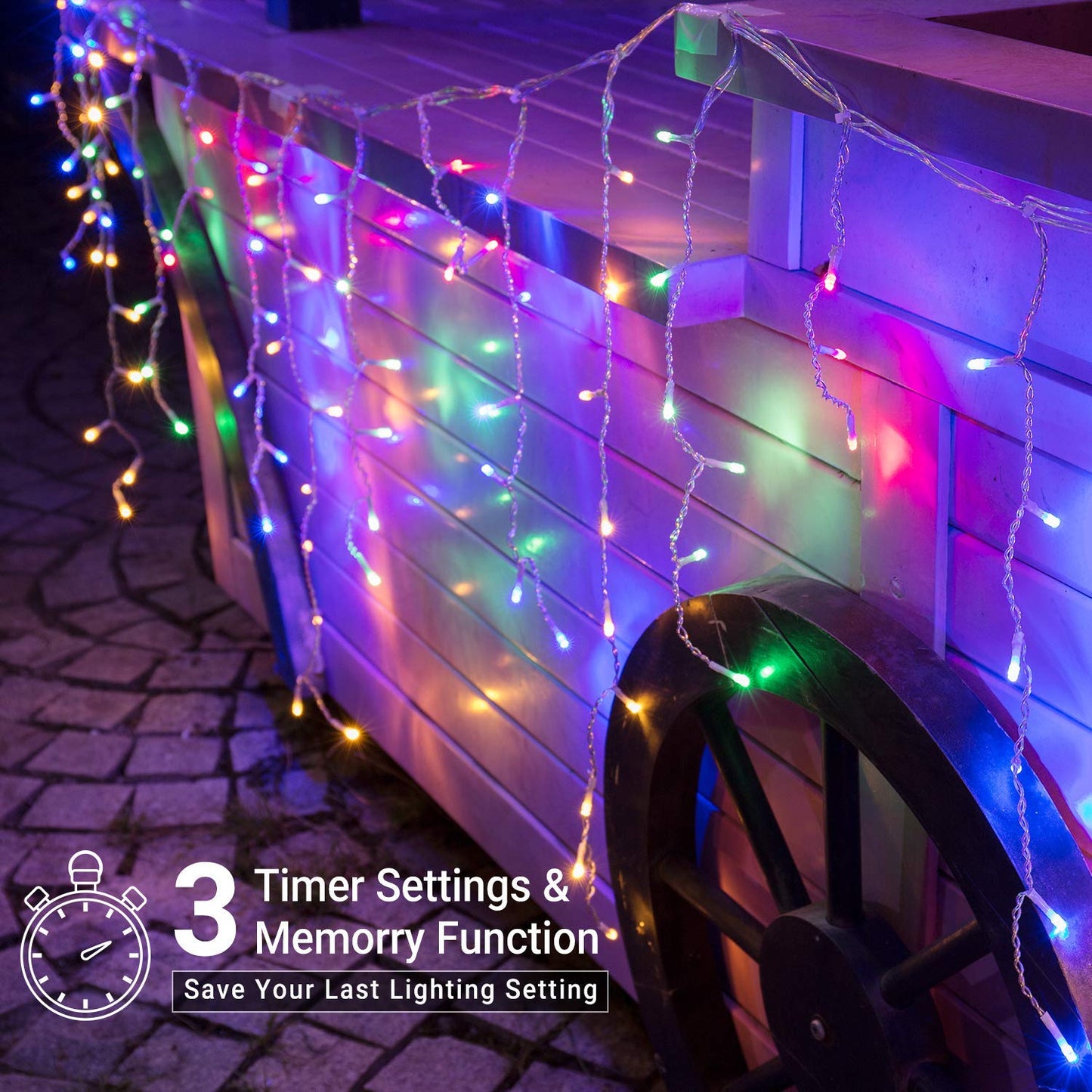 Brizled Color Changing Icicle Lights, 29ft 360 LED Christmas Icicle Lights with Remote, 11 Modes Cool White & Multicolor Xmas Lights for Xmas Wedding Home