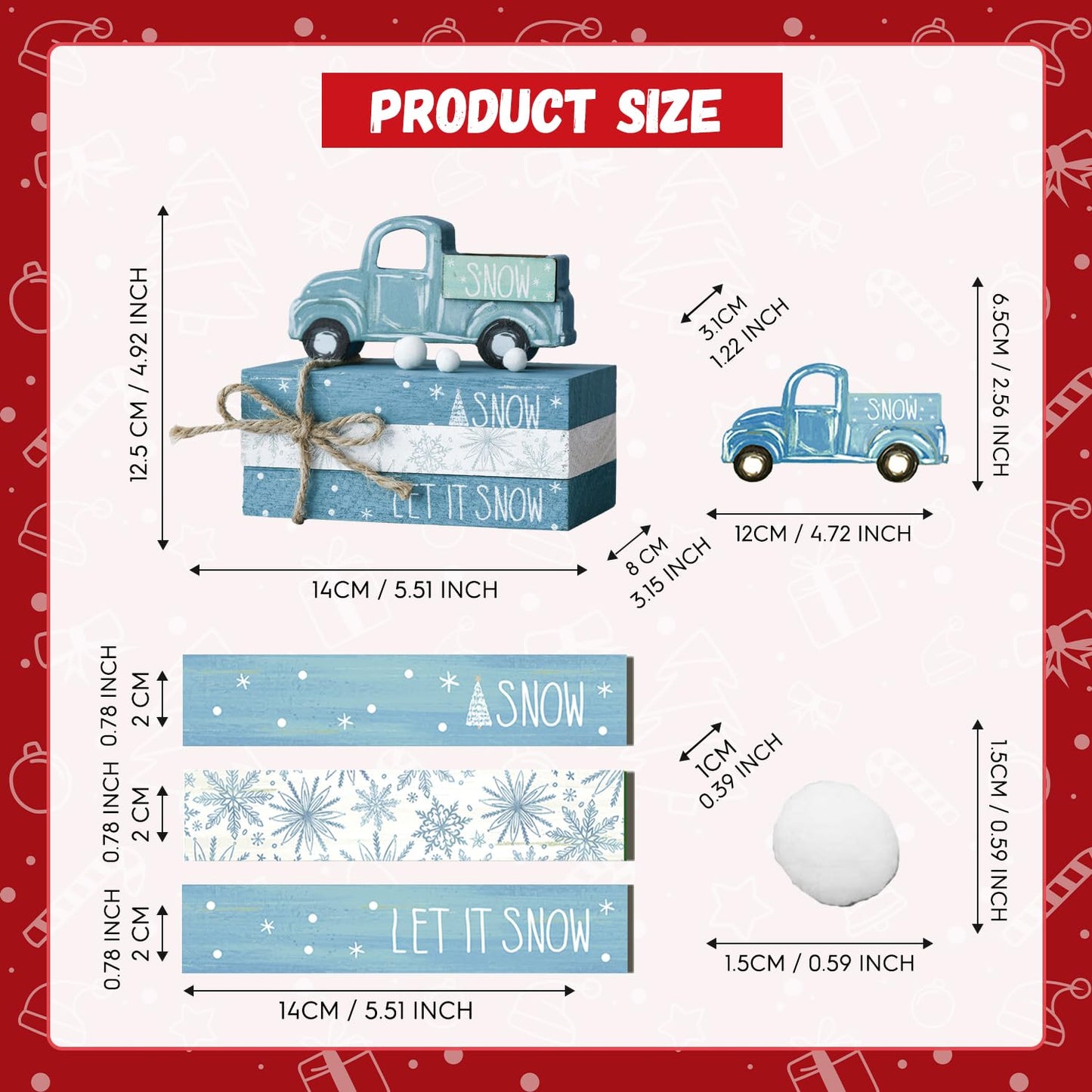Smile Christmas Wooden Books Stack, Let it Snow Faux Books Bundle, Car Tiered Tray Decorations, for Home Table Mantle Shelf.