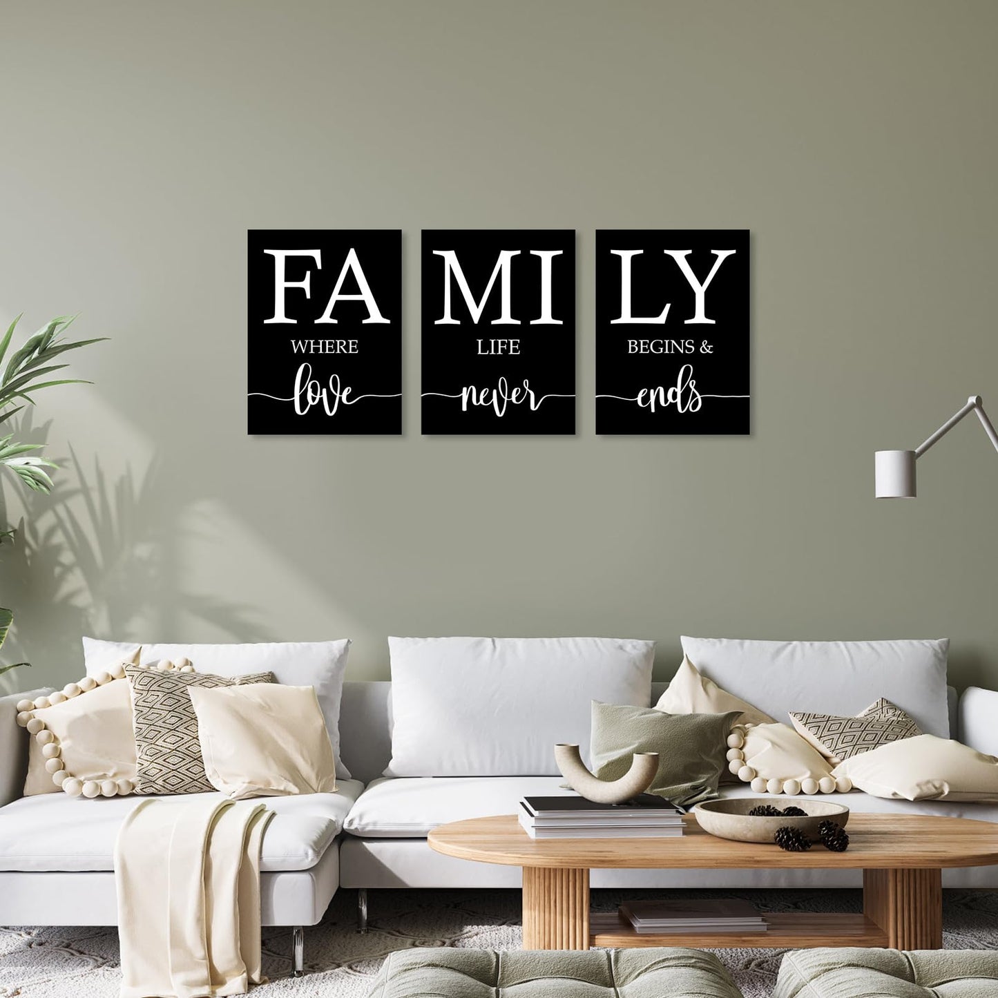 Family Where Life Begins And Love Never Ends Wall Art:3 Piece Love Quotes Wall Decor Above Bed,Modern Minimalist Family Signs Country Farmhouse Decor for Living Room Bedroom 12"x16"