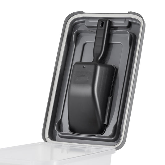 IRIS USA Dog Food Storage Container, Airtight Lid, 2-Cup Scoop, Up to 13 Pounds Pet Food Storage, Versatile Pet Food Bin, Treats, BPA Free, Dark Gray