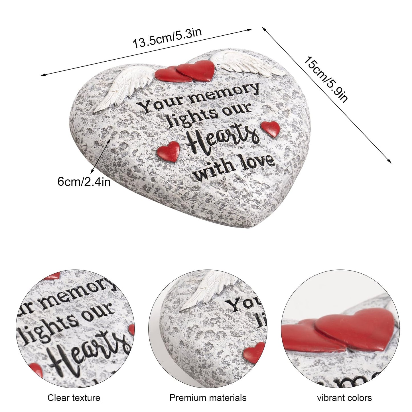 pechpell Memorial Garden Stones, Heart Shaped Resin Angel Wings Garden Stones In Memory of Loved Ones Remembrance Plaque, Bereavement Gift Outdoor Pet Cat Dog Funeral Grave Marker Cemetery Patio Decor