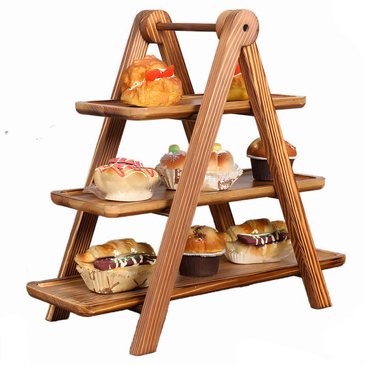 HDODA Wooden 3 Tier Serving Tray, Detachable Cupcake Stand, Rectangle Serving Platter Three Tiered Stand,Fruit,Appetizer,Dessert Decorative Tray Decor Party Food Table Display
