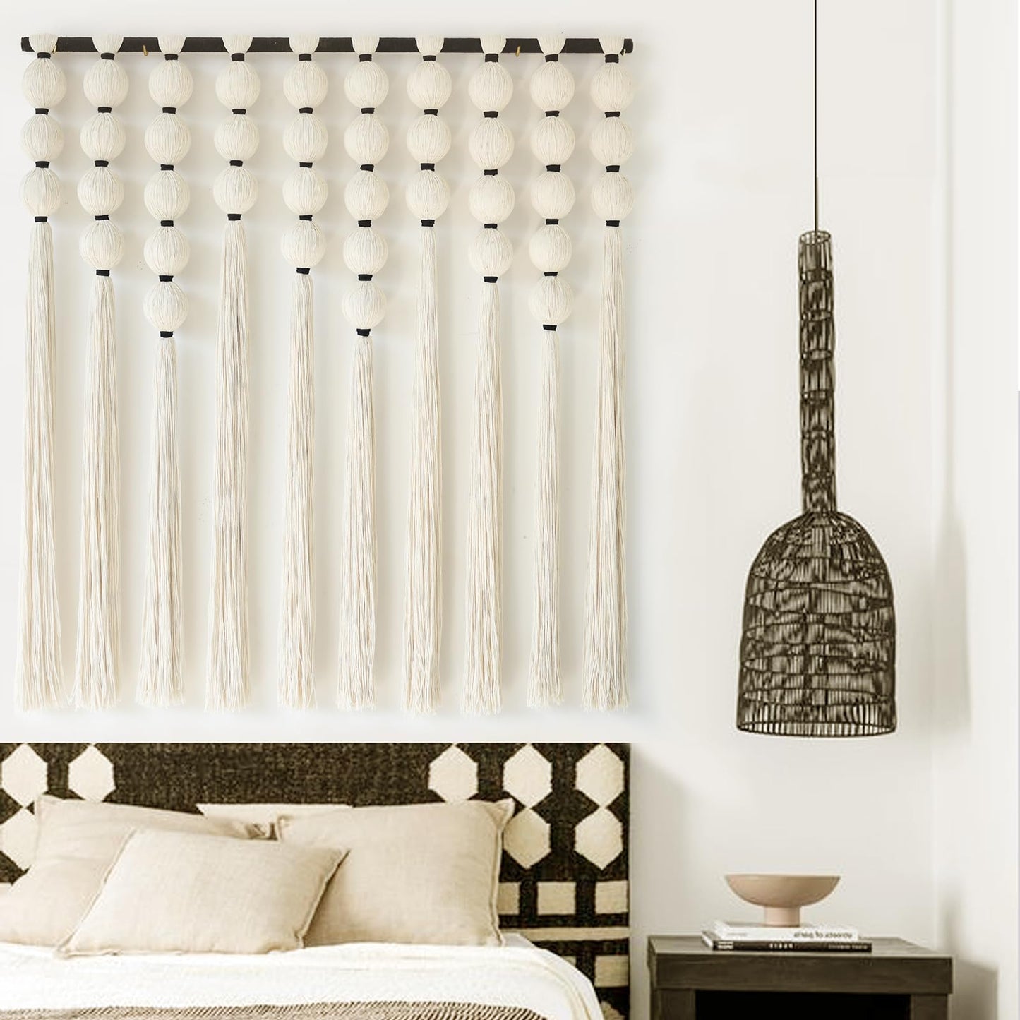 IOWER Large Macrame Wall Hanging Macrame Wall Decor Sphericity Cotton Textile Wall Hanging Boho Wall Decor Art Fiber Yarn Art Handmade 39" Wx39 L