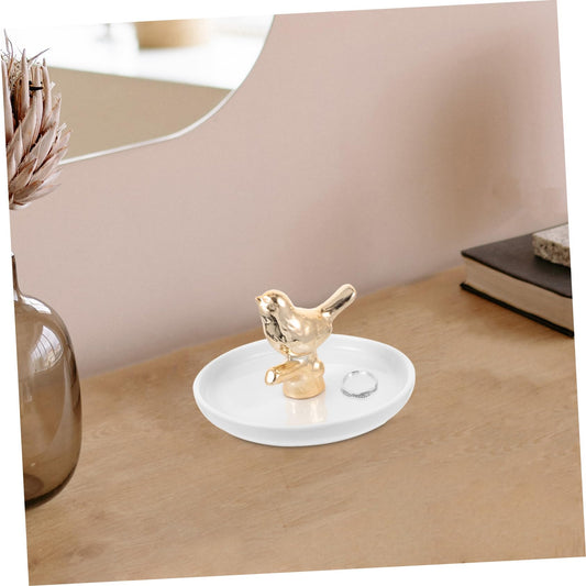 JECOMPRIS Unique Ceramic Jewelry Dish Ring Holder Tray White Tray for Wedding Decor