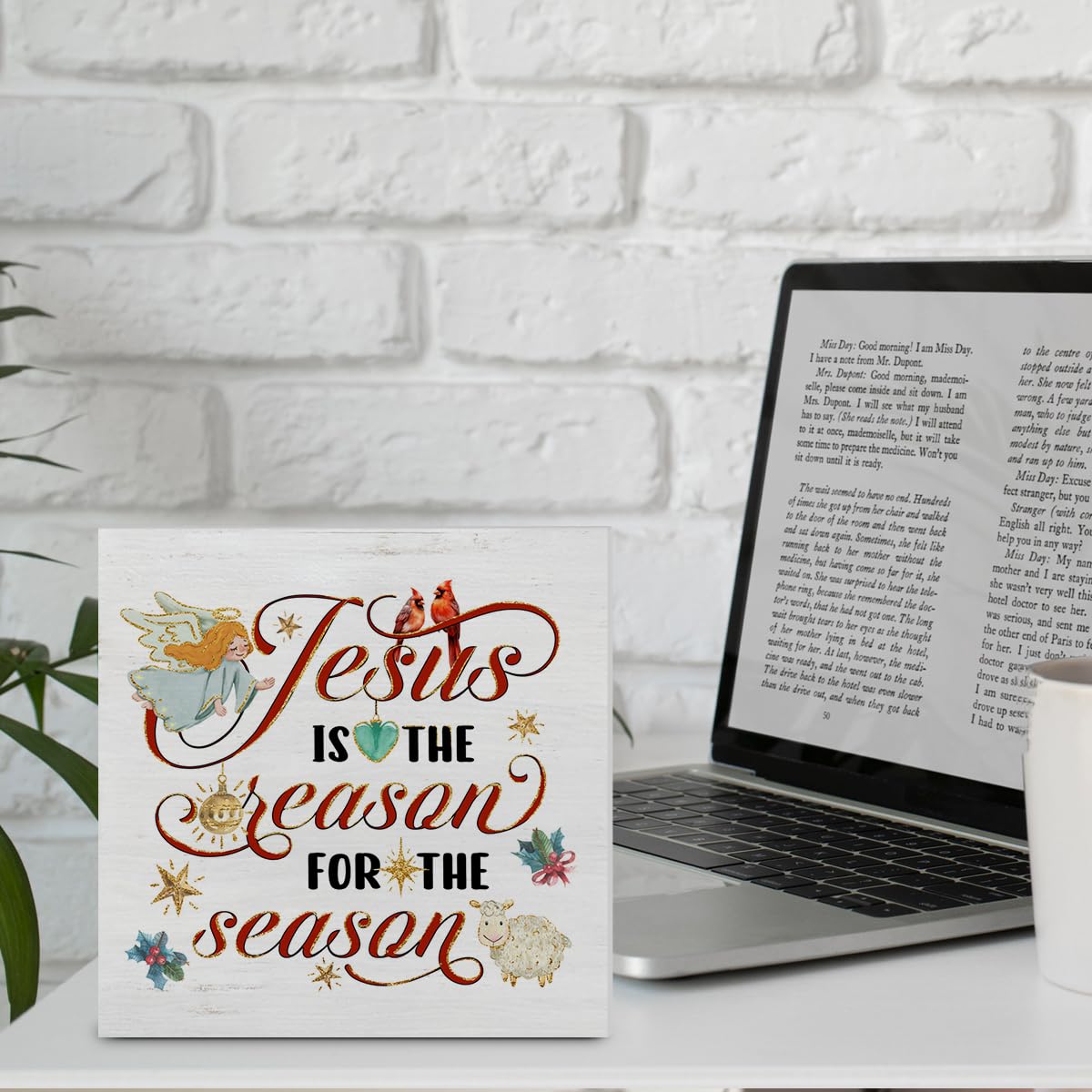 Jesus Cardinal Wooden Plaque Sign - Christian Christmas Decoration, Desk Decor 5 X 5 Inches