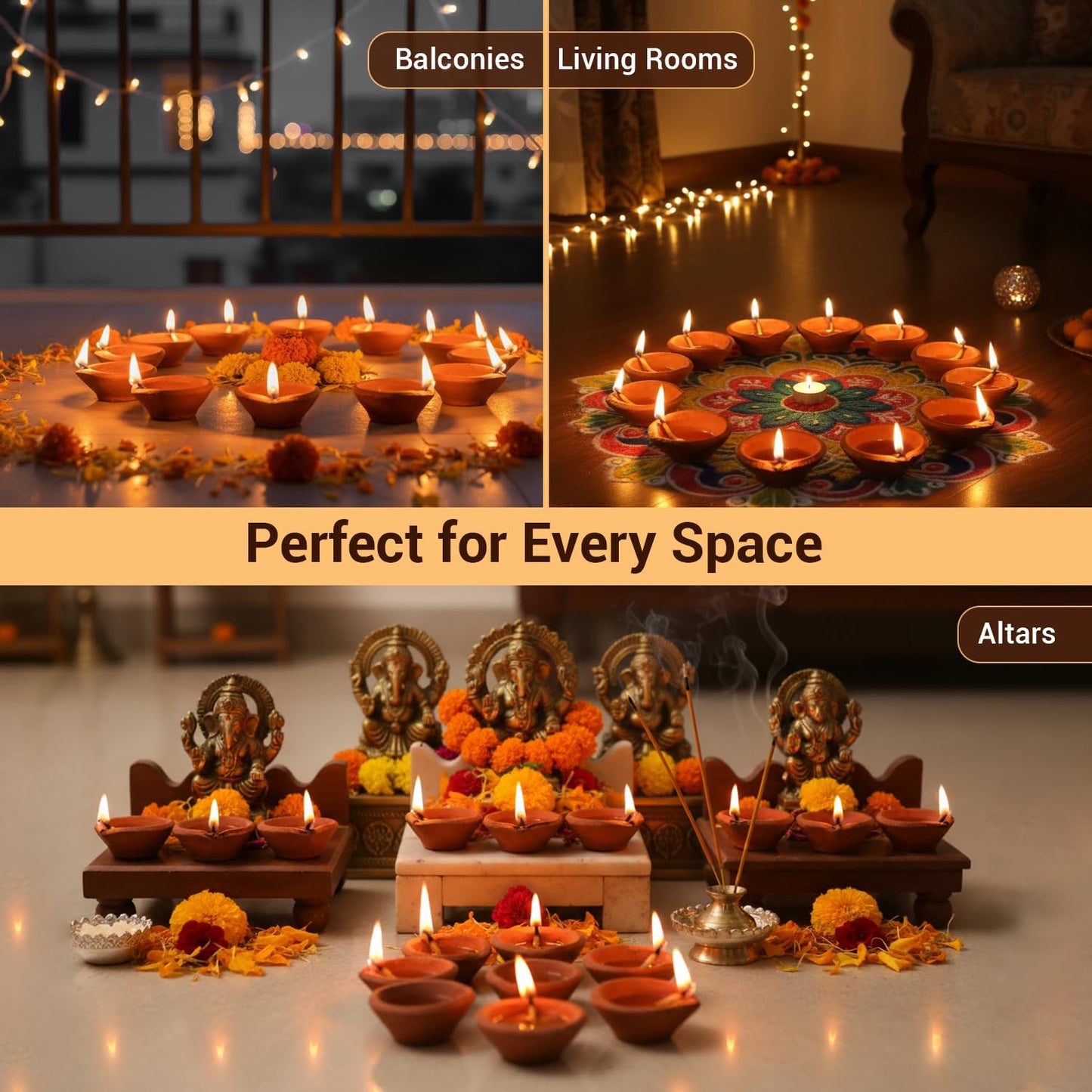 SATVIK Set of 24 Terracotta Clay Diyas – Traditional Handmade Earthen Oil Lamps for Home Decor – Eco-Friendly Festival Lighting