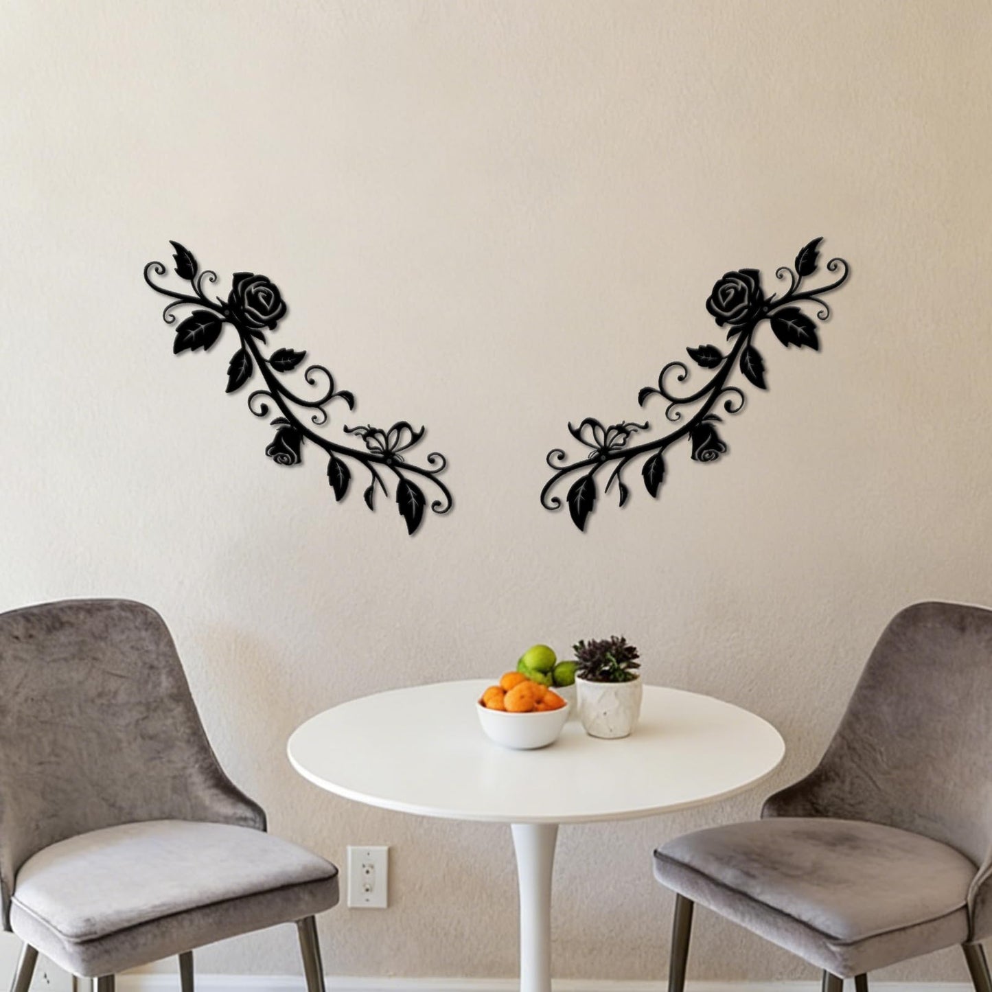 KOYILTD Metal Wall Decor, Black Wrought Iron Rose Vine Wall Art, Rustic Hanging Wall Sculptures with Iron Scroll Design, For Indoor Outdoor Living Room Office Above Door Decoration (Vivid)