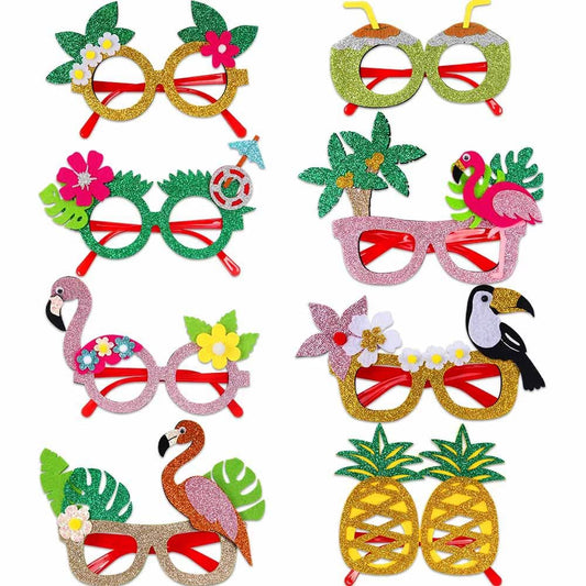 GAFATORY Pool Party Decorations Eyeglasses Sequins Luau Funny Glasses Bulk 8 Pack Hawaiian Props Photo Booth for Summer Holiday Beach Pool Party Favors Birthday Supplies Decor