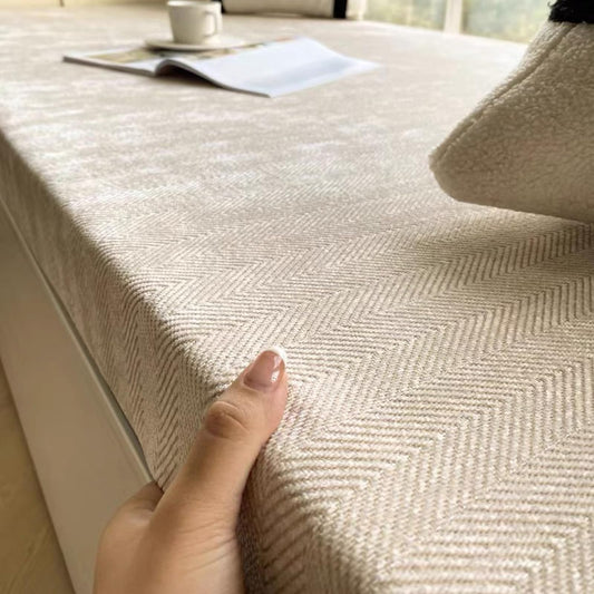 Custom Size Bench Cushion, Herringbone Customized Window Seat Dense Foam Seating Cushions Pad for Indoor Outdoor Patio Furniture, Mudroom, Banquette Breakfast Nook, Non Slip Bottom, Piping, Waterproof