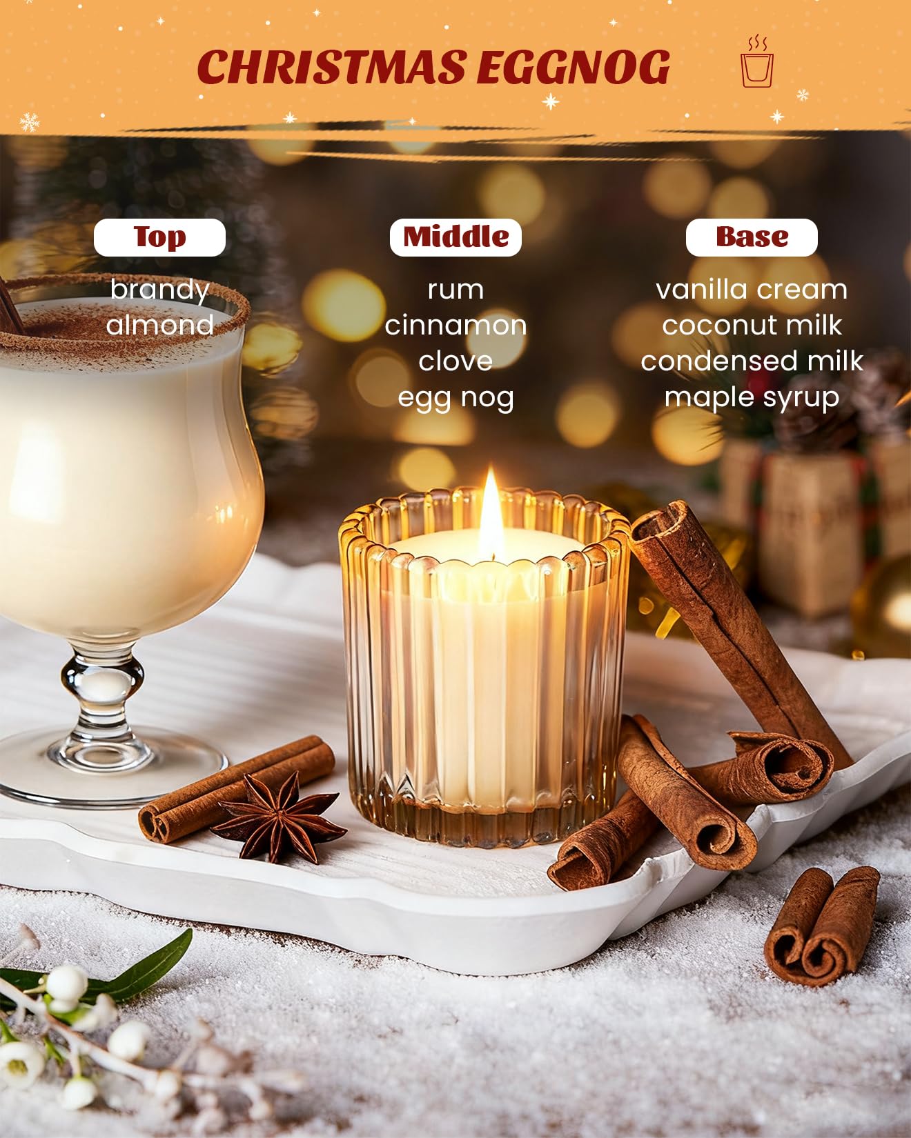 M&SENSE Soy Candles for Home Scented, Christmas Eggnog Non Toxic Candles, 9.2oz Natural Organic Clean Burning 60 Hours, Christmas Kitchen Decor Gifts for Women