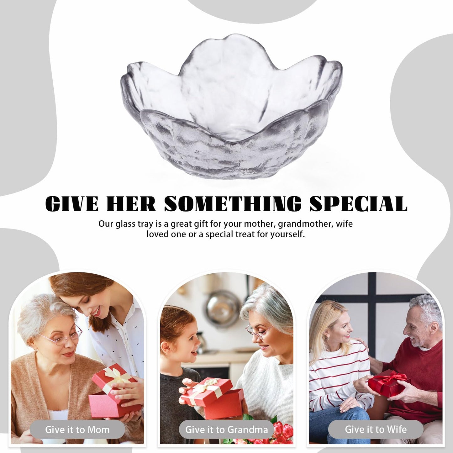 Sekonow 4 Pack Ring Dish Jewelry Tray, Small Glass Trinket Dish, Decorative Aesthetic Ring Holder Plate Bowl for Women Earring Bracelet for Vanity Nightstand (Crystal Grey)