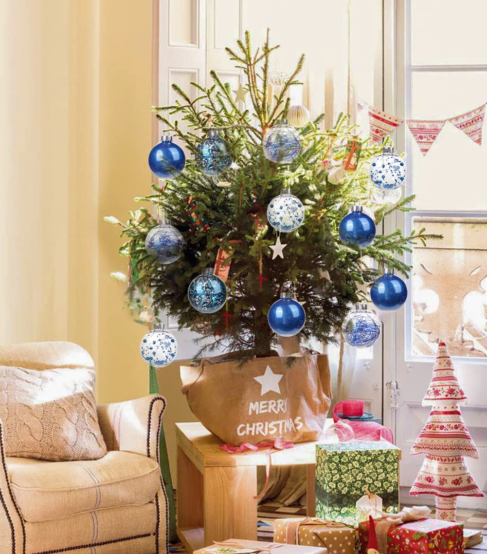 Briful 80mm/3.15" Shatterproof Clear Plastic Christmas Ball Ornaments Decorative Transparent Xmas Balls Baubles Set with Stuffed Delicate Decor Hanging Christmas Tree Ornaments(12 Counts, Blue)