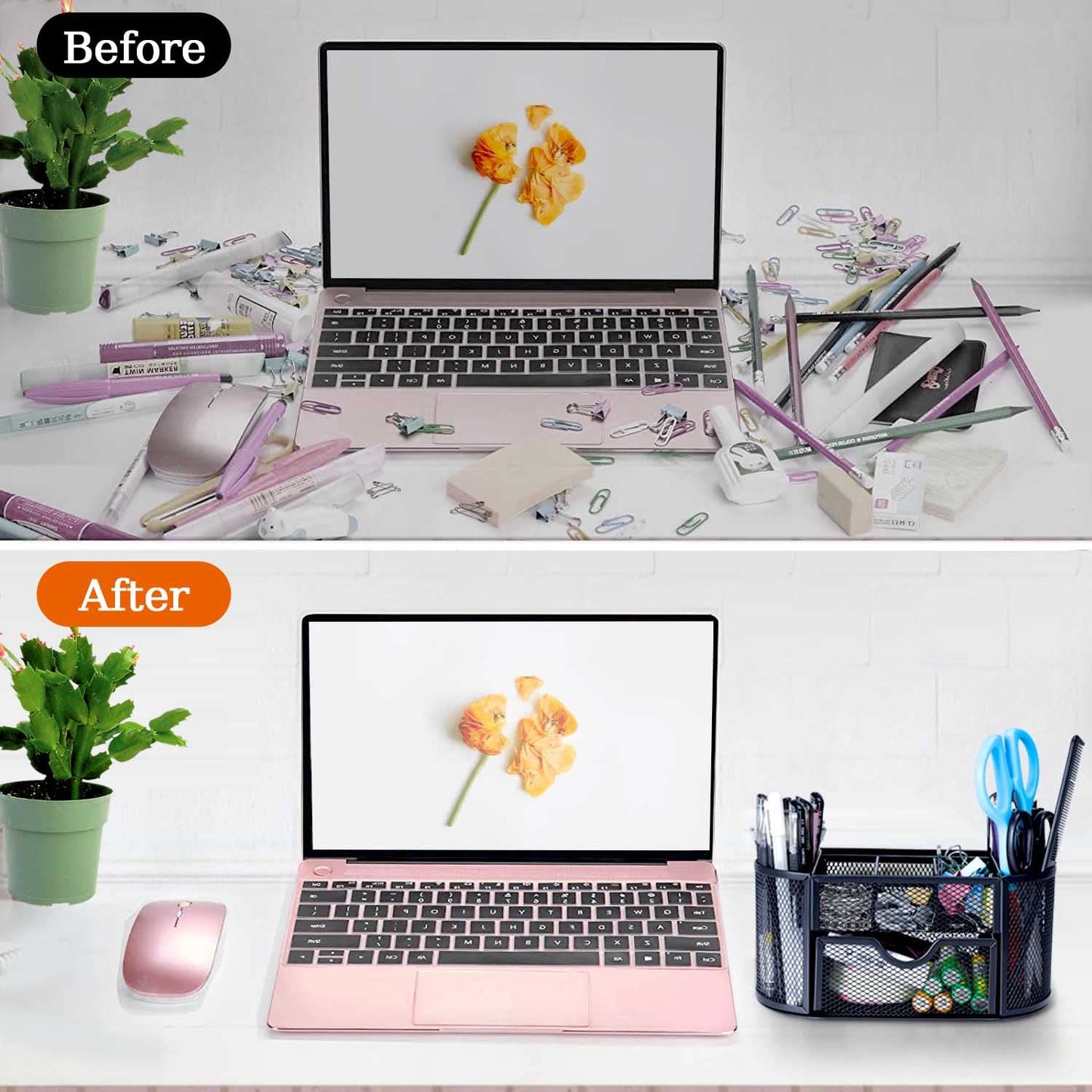 Byjoph Black Mesh Pen Holder Desk Organizer Cute Office Supplies Pencil and Marker Organizers Oval Desk Caddy with 8 Compartments and 1 Drawer Workspace Accessories for Office School Home