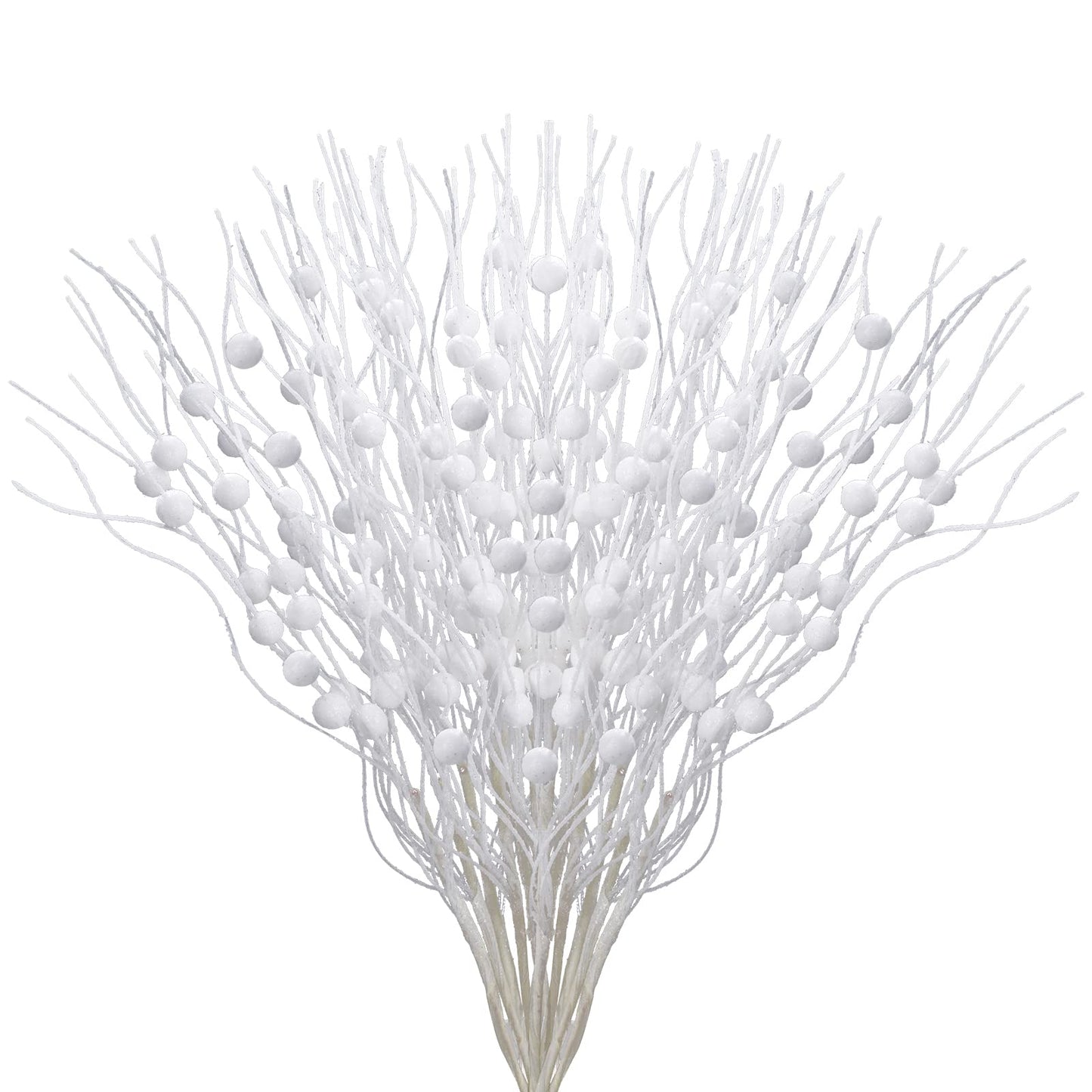 Jmkcoz 12 Pack Glitter Curly Christmas Spray Set White Wispy Willow Christmas Berry Picks Sprays Glittered Twigs Decor for Christmas Tree Topper Wreath Garland Bouquet Floral Arrangement (White)