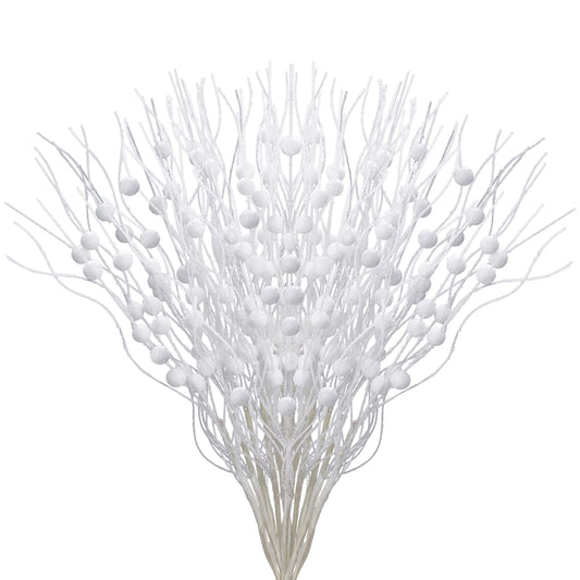 Jmkcoz 12 Pack Glitter Curly Christmas Spray Set White Wispy Willow Christmas Berry Picks Sprays Glittered Twigs Decor for Christmas Tree Topper Wreath Garland Bouquet Floral Arrangement (White)