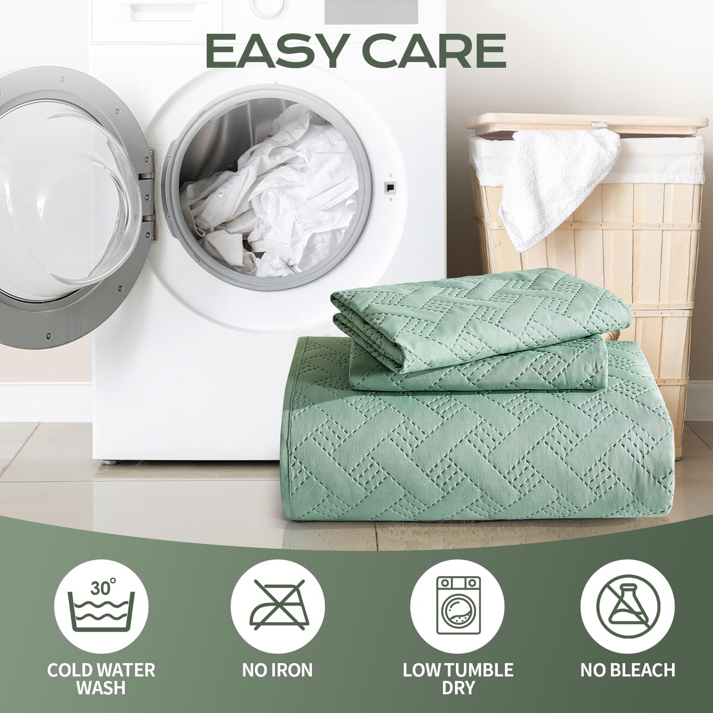 JYHOPE Sage Green Twin Quilt Set 68x90 Lightweight Microfabric Bedspread, 3-Piece Quilt Bedding with Pillow Shams, Summer Cooling Quilts, Ribbon Wrapped Gift