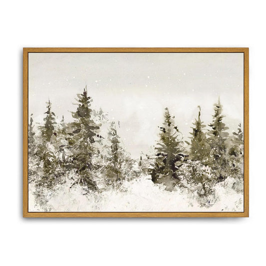 Roslynity Framed Canvas Wall Art Vintage Print Paintings Winter Forest Christmas Trees Landscape Nature Spruce Watercolor Xmas Retro Artwork for Home Living Room Bathroom Wall Decor (12"x16")