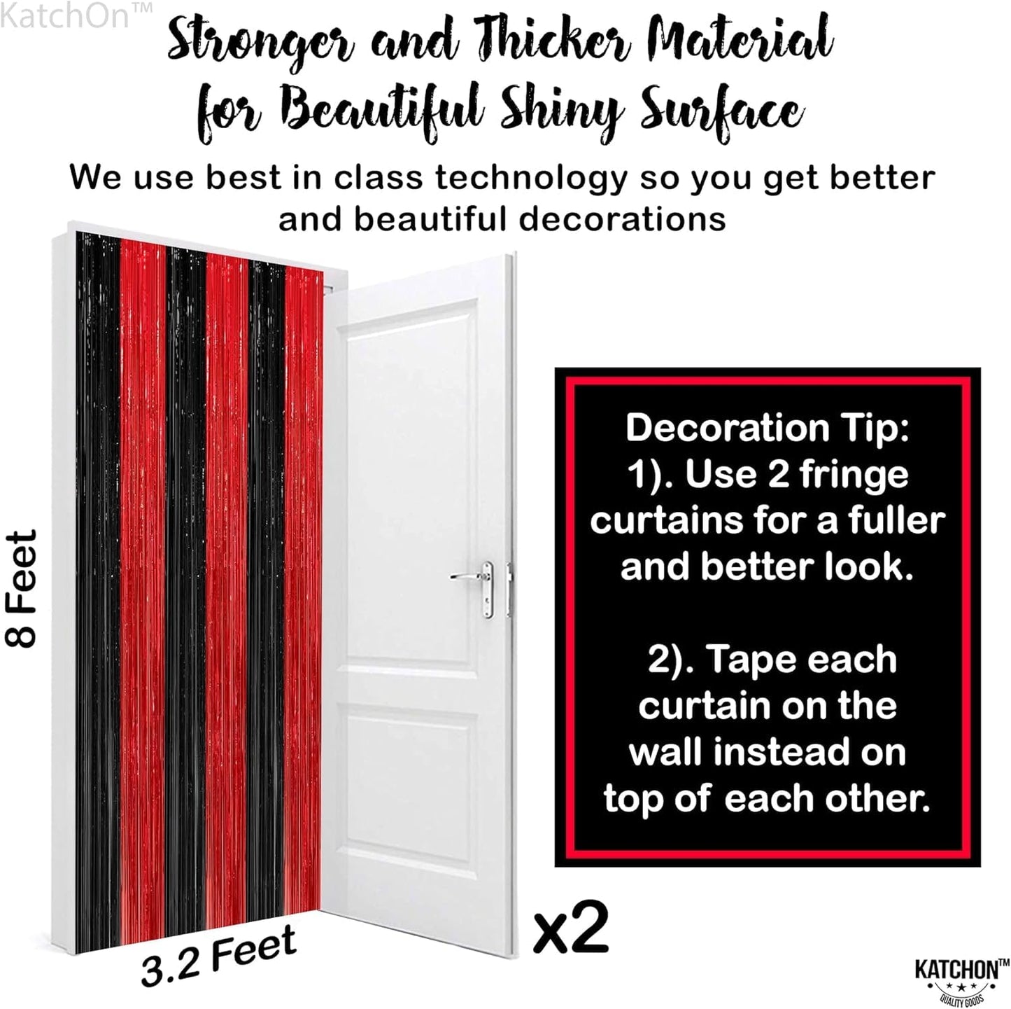 KatchOn Red and Black Fringe Curtain - 6.4x8 Ft Pack of 2 | Red and Black Streamers for Casino Theme Party Decorations | Foil Fringe for Anniversary, Bachelorette | Graduation Decorations 2026