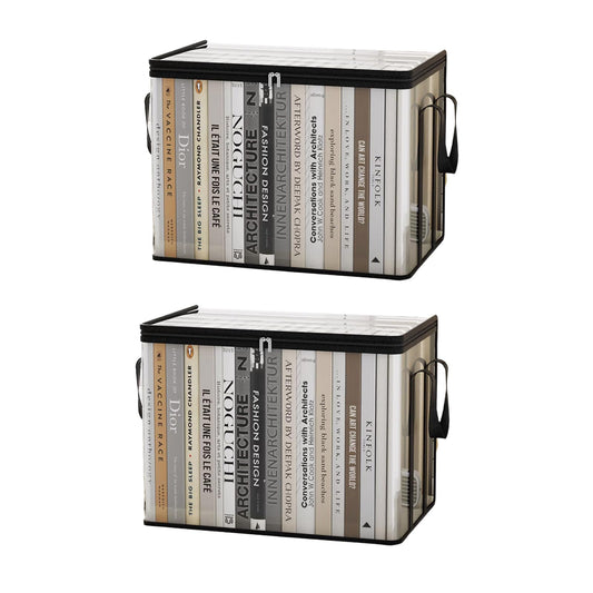 kebit 2 pcs Transparent PVC Book Storage Box, Foldable with Handle, Large Capacity Student or Office Book Organizer
