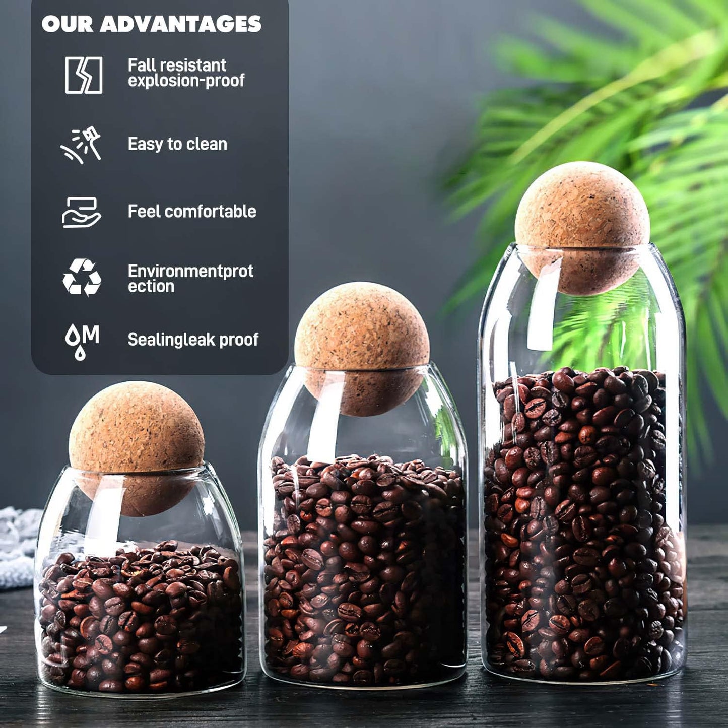 La Llareta Glass Food Storage Canister, 550ml/19oz Storage Container with Ball Cork, Clear Glass Storage Jar, Sealed Container Canister, for Spices, Sugar, Coffee, Biscuits, Candies