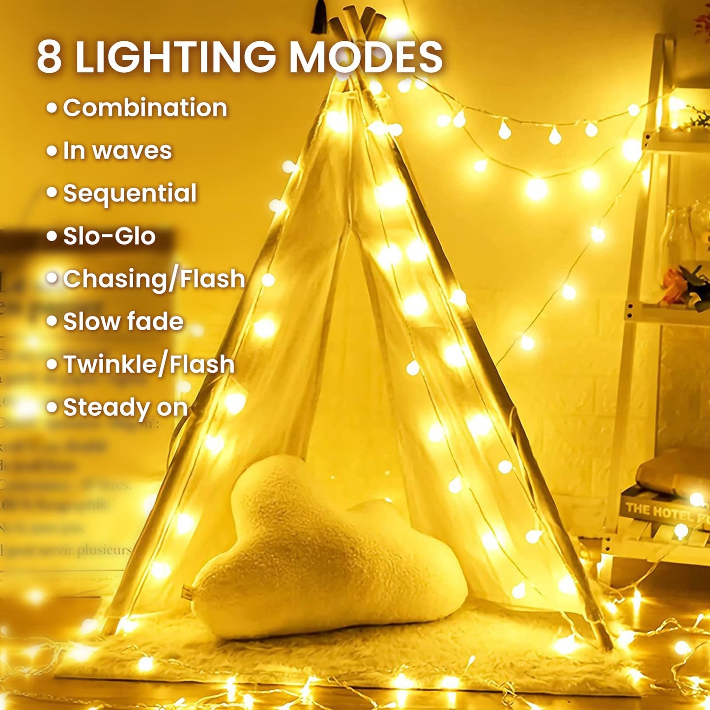 Dailyart Globe String Lights, 100Led 59FT Waterproof Fairy Lights Plug in 8 Modes with Remote Control, Brightness Adjustable &Timing String Lights Indoor Outdoor, Fairy Lights for Bedroom, Warm White