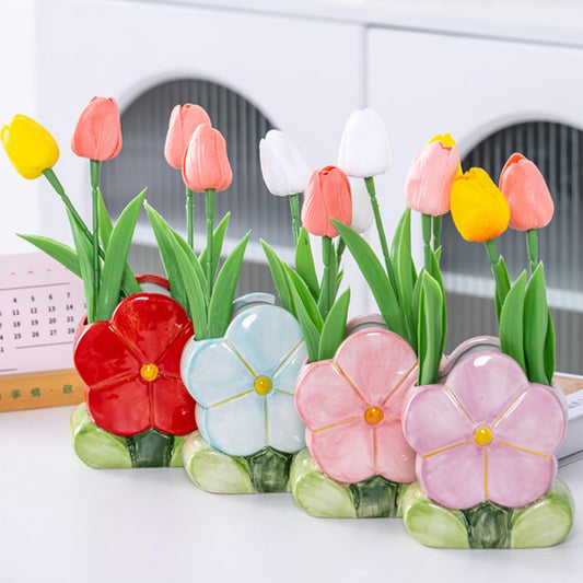 Busnos Pink Makeup Brush Holder Pen Holder for Office Desk Accessories Aesthetic Pencil Holder Cute Flower Home Decor Birthday Gifts for Women Vanity Toothbrush Holder Kawaii Kitchen Utensil Holder